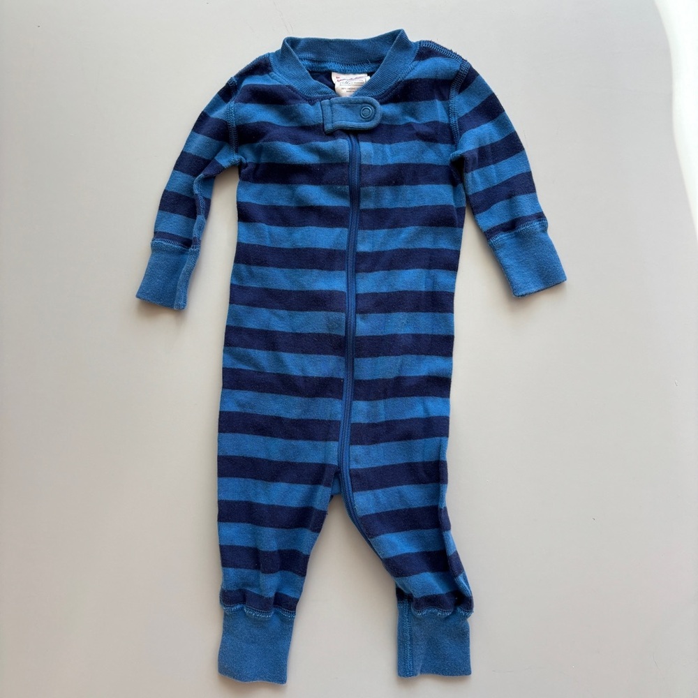 Hanna Andersson Baby Zip Sleeper Navy Blue Striped Pajamas Size 0-3M 100% Cotton